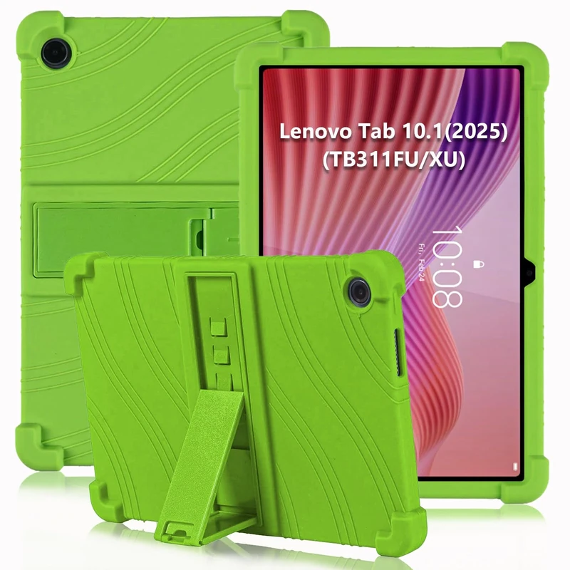 ATOOZ for Lenovo Tab 10.1 2025 Case (TB311FU/TB311XU),Soft Silicone Shockproof Kids Case for Lenovo Tab 10.1 inch 2025 Tablet with PC Stand (Green)