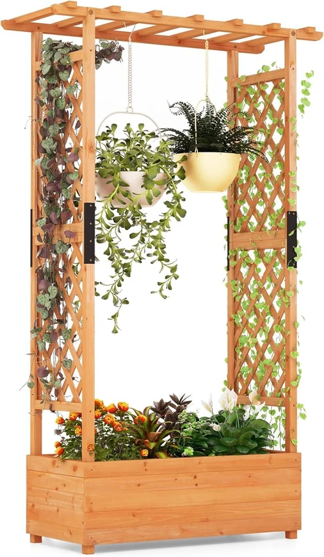 FANTASK Raised Bed, Fir Wood, Orange, 110x44x182cm - Image 1