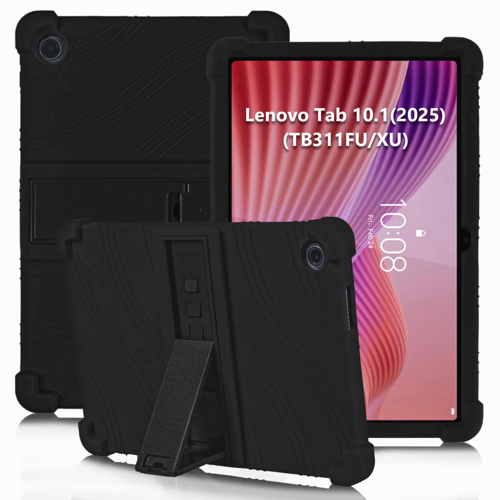 ATOOZ for Lenovo Tab 10.1 2025 Case (TB311FU/TB311XU),Soft Silicone Shockproof Kids Case for Lenovo Tab 10.1 inch 2025 Tablet with PC Stand (Black)