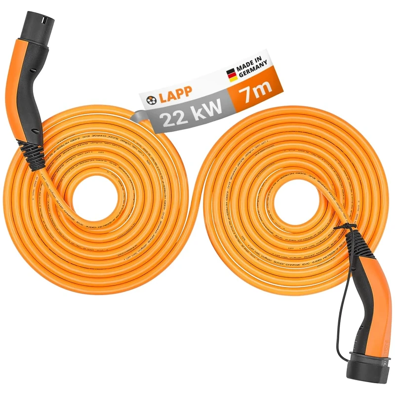 Lapp Mobility Helix type 2 charging cable 22 KW/Self-retracting / 32 A / 3-phase/E-car charging cable/Mode 3 / 7m, orange