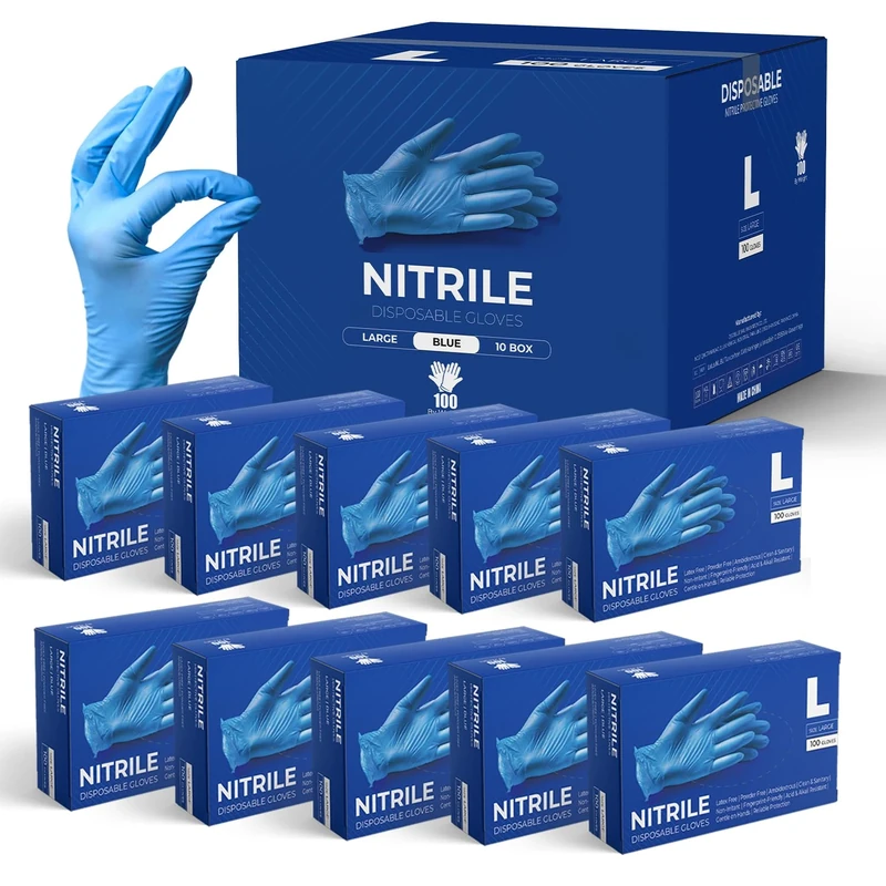 eatasty Disposable Gloves, Pack of 1000, Blue Nitrile Gloves, Powder-Free, Latex-Free, Strong with Textured Grip, Multipurpose for Food Handling, Cleaning, Automotive & DIY