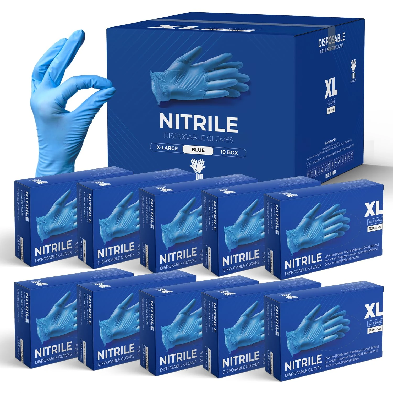 eatasty Disposable Gloves, Pack of 1000, Blue Nitrile Gloves, Powder-Free, Latex-Free, Strong with Textured Grip, Multipurpose for Food Handling, Cleaning, Automotive & DIY