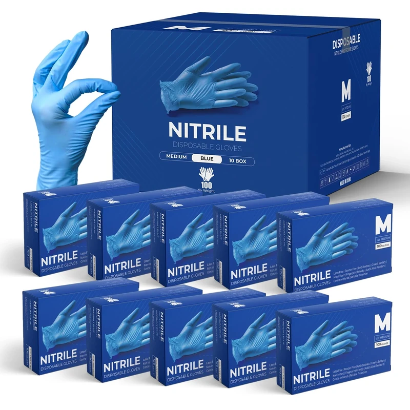 eatasty Disposable Gloves, Pack of 1000, Blue Nitrile Gloves, Powder-Free, Latex-Free, Strong with Textured Grip, Multipurpose for Food Handling, Cleaning, Automotive & DIY