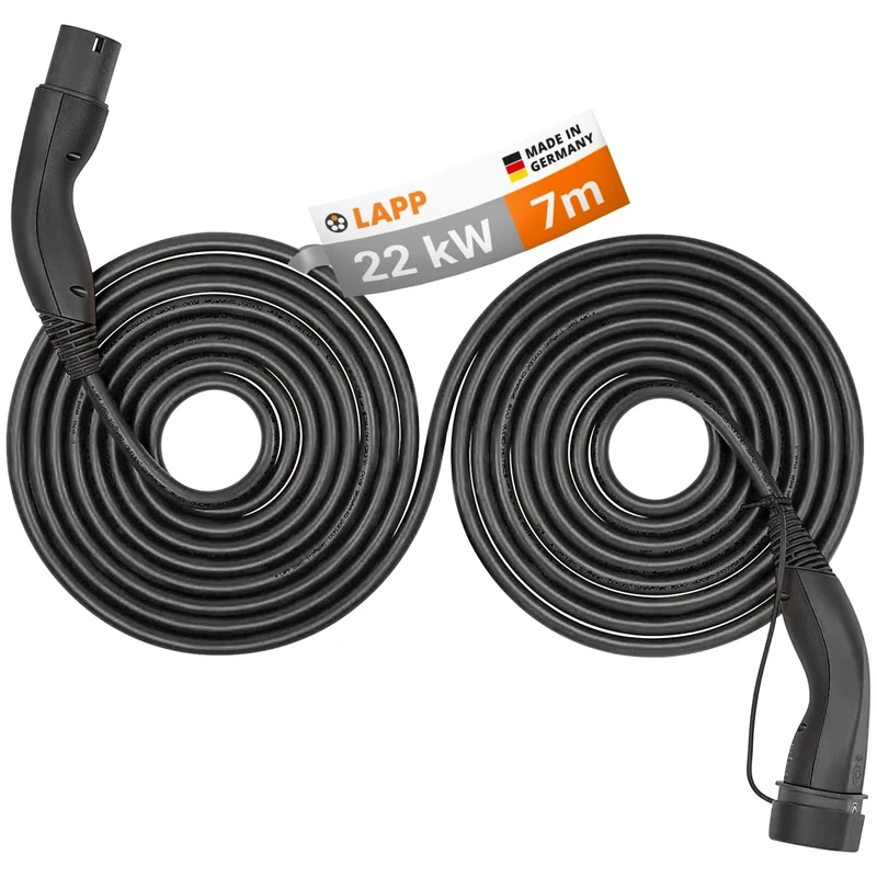 Lapp Mobility Helix type 2 charging cable 22 KW/Self-retracting / 32 A / 3-phase/E-car charging cable/Mode 3 / 7m, black