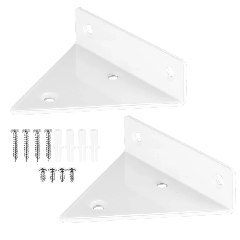 2 Pcs White Floating Shelf Brackets, 4 Inch Invisible Triangle Iron Wall Mounted Shelf Brackets Supports, Metal Hidden Heavy Duty Wall Shelves Brackets for Living Bedroom Study Office Storage Shelf