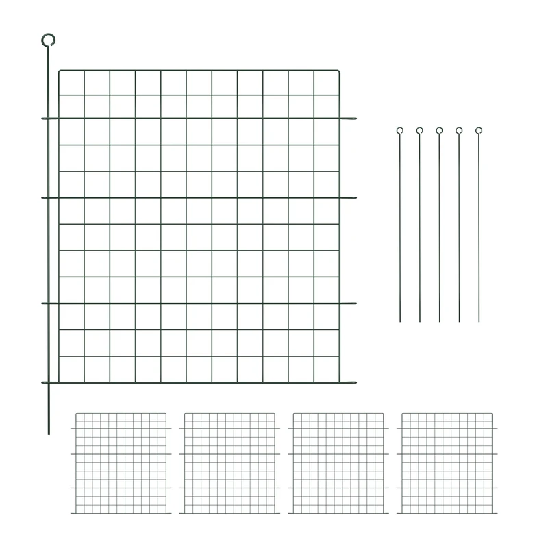 Relaxdays Garden Fence, 5 Panels, HxW: 78x75 cm Each, Straight Top, Pond Border, Flowerbed Edging, Push-In, Metal, Green, Steel, 78 x 75 cm