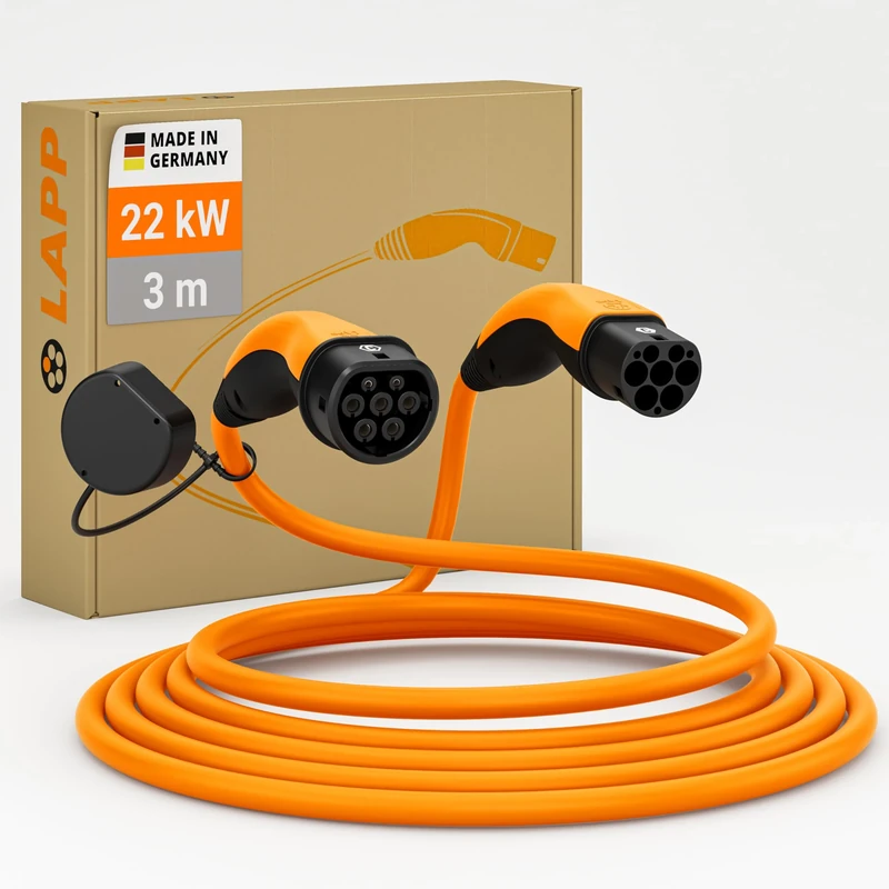 Lapp Mobility Helix Type 2 charging cable 22 KW/Self-retracting / 32 A / 3-phase/E-car charging cable/Mode 3 / 3m, orange