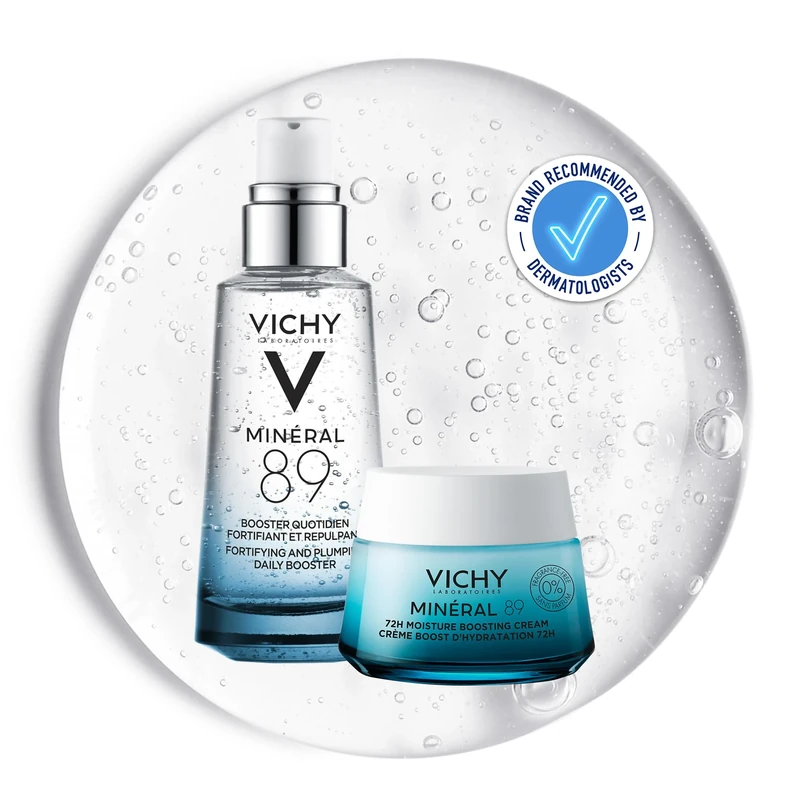 Vichy Minéral 89 Hydrating and Plumping Hyaluronic Acid Serum and 72H Moisture Boosting Cream Daily Routine Bundle, Face Serum and Moisturiser Duo For All Skin Types