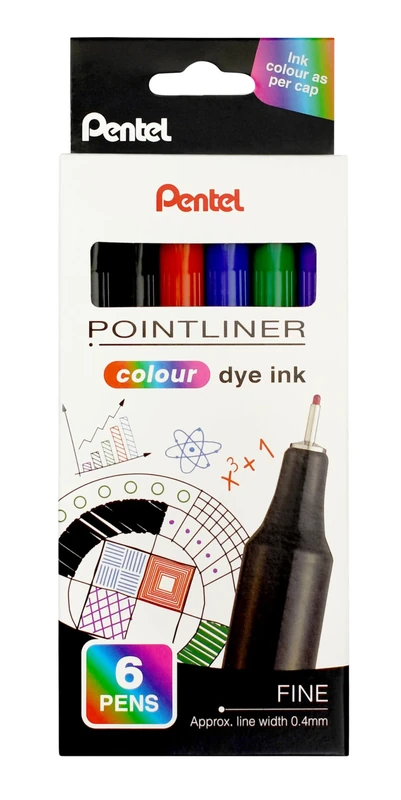 Pentel Pointliner Colour S40 Fineliner - Dye Ink 0.4 mm (12 x Set of 6 - Assorted Colours)