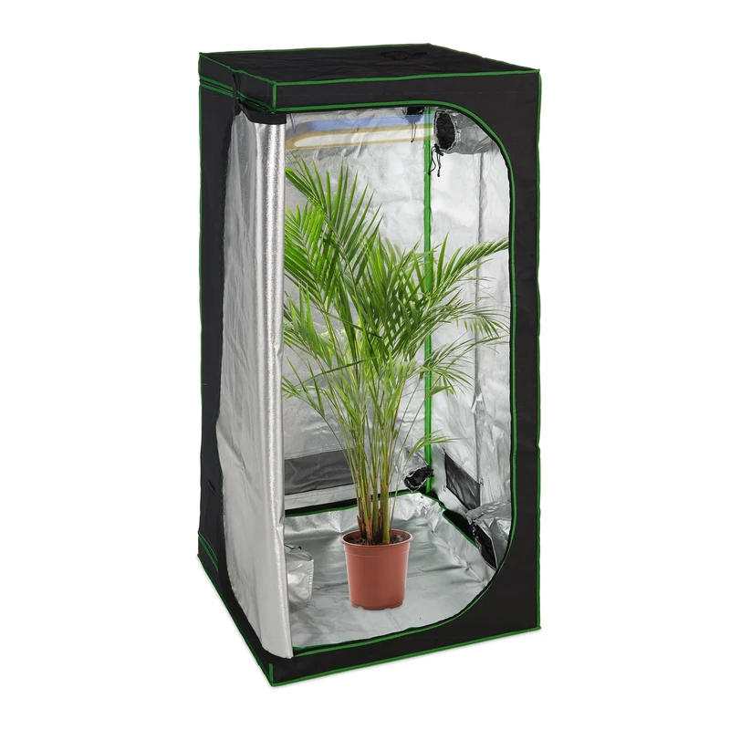 Relaxdays Grow Tent, Plant Cultivation, Reflective Inner Foil, Mini Greenhouse, HxWxD: 200 x 100 x 100 cm, Black/Green