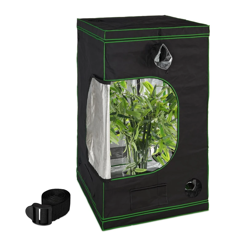 Relaxdays Grow Tent, Plant Cultivation, Reflective Inner Foil, Mini Greenhouse, HxWxD: 200 x 120 x 120 cm, Black/Green