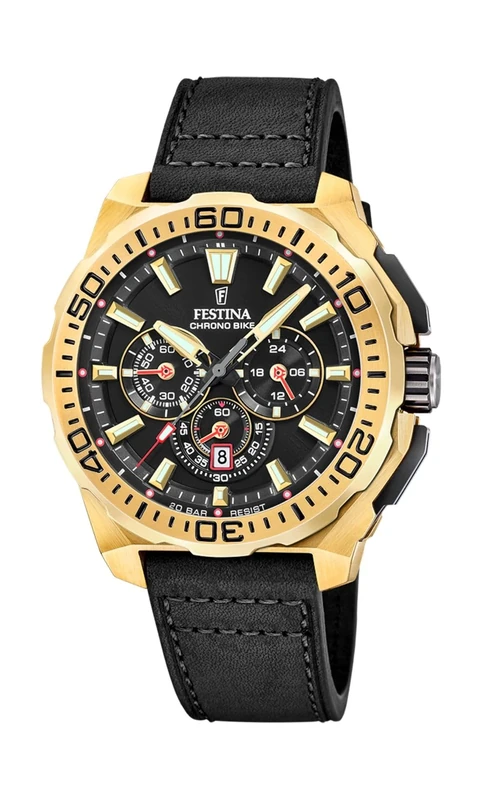 Festina Gold PVD-Plated 2025 Chrono Bike Watch with Leather Strap F20728/3