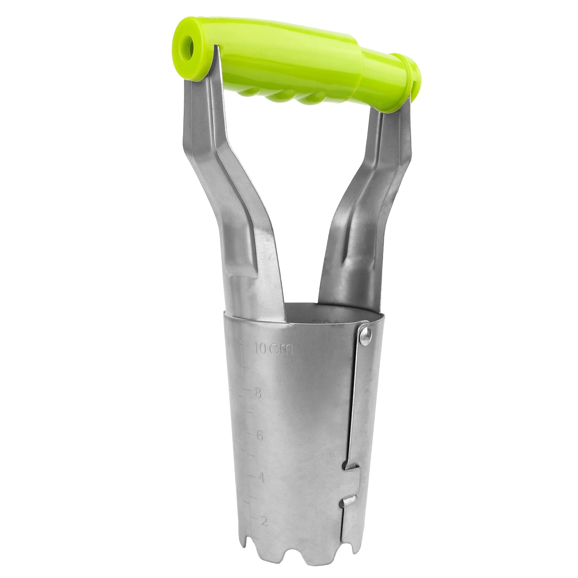 Bulb Planter With Depth Marker - 6cm Diameter, Heavy Soil, 10cm Depth With Spring Handle, Chromed Plated Steel, Gardening Plant Hand Tool, Garden Equipment, Bulb Transplant Device