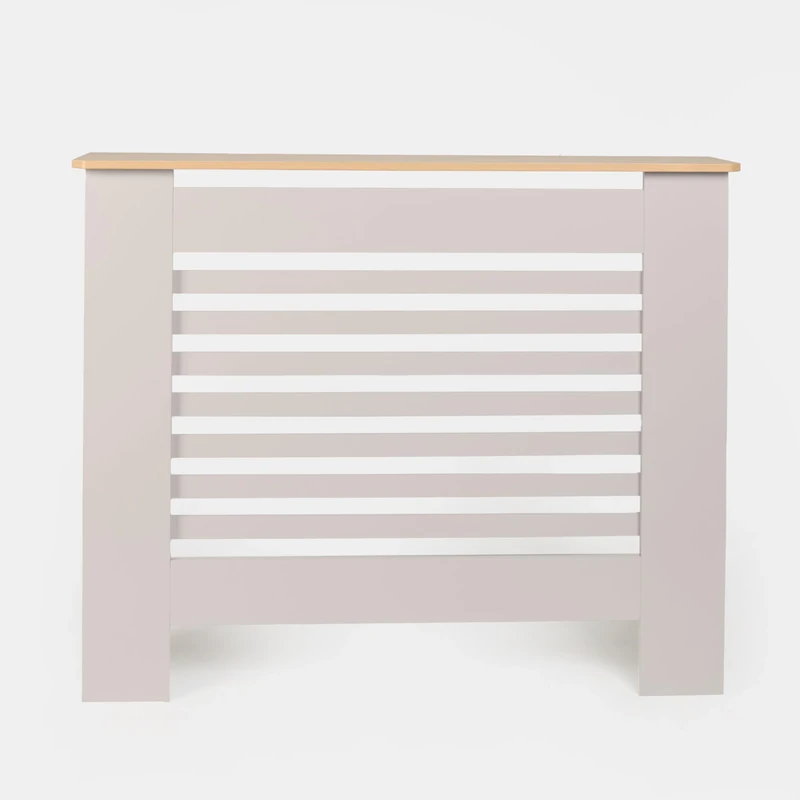 OHS Grey Radiator Cover for Hallways Living Room, Stylish Wooden Frame Slatted Design Decorative Top Shelf Radiator Cover MDF, Medium