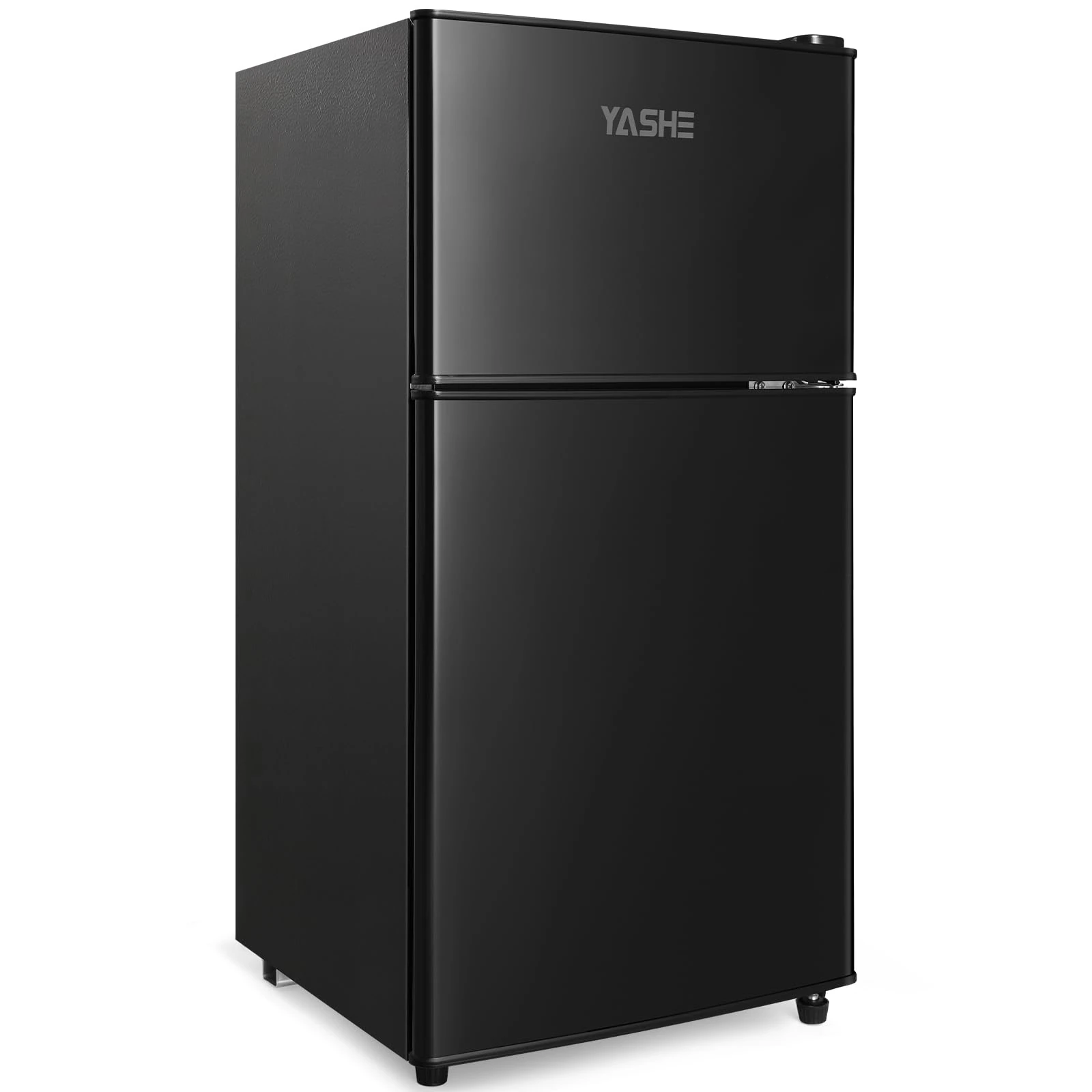YASHE 86L Mini Fridge with Freezer, Double Door Refrigerator with 7 Settings Adjustable Thermostat, for Apartment, Bedroom, Dorm and Office, Black