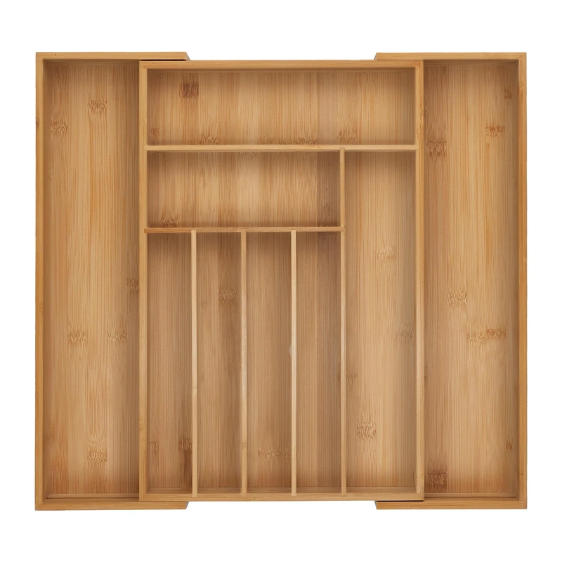 Relaxdays Cutlery Tray, 7-9 Compartments, 5 x 30.5-50 x 47 cm, Extendable Drawer Organiser, Bamboo, Kitchen, Natural