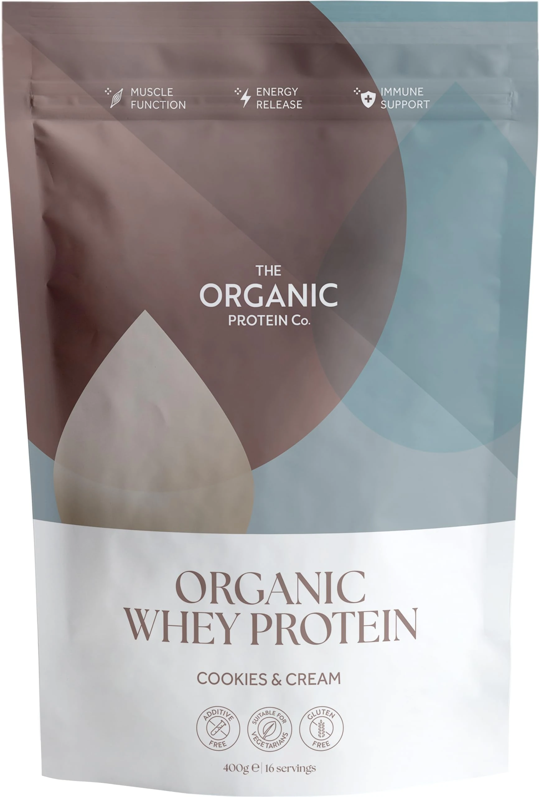 The Organic Protein Co - Cookies & Cream Organic Whey Protein Powder | Additive Free, Undenatured, Bioactive, UPF Free, No Emulsifiers, Primarily Grass Fed, Vegetarian, Gluten Free – 400g