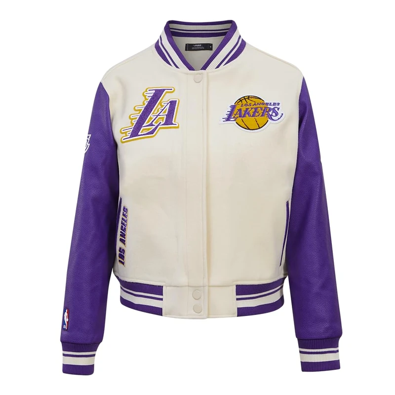 Pro Standard Womens NBA Los Angeles Lakers Retro Classics Varsity Jacket Eggshell/Purple 2XL