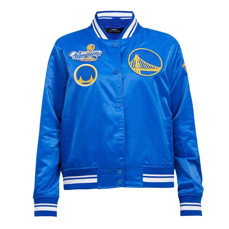Pro Standard Womens NBA Golden State Warriors Retro Classics Satin Jacket Royal Blue 2XL