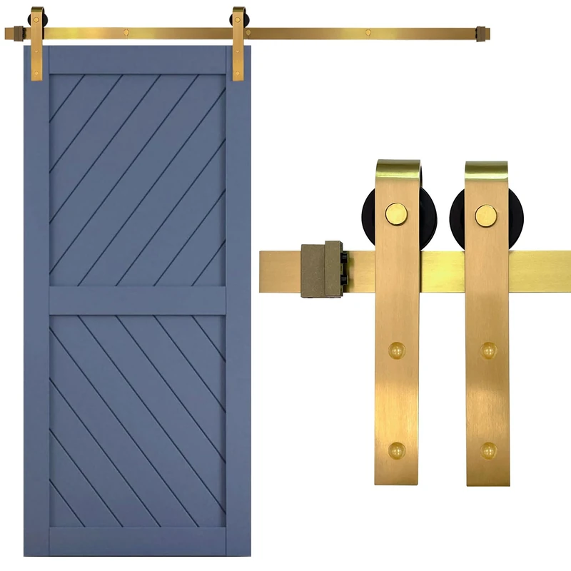 Rio Salto Gold Barn Door Hardware Kit 7ft Length Sliding Door Hardware Luxury Closet Pantry Slider 84" Brushed Brass (Hardware Kit, 7 Feet - Single Door)