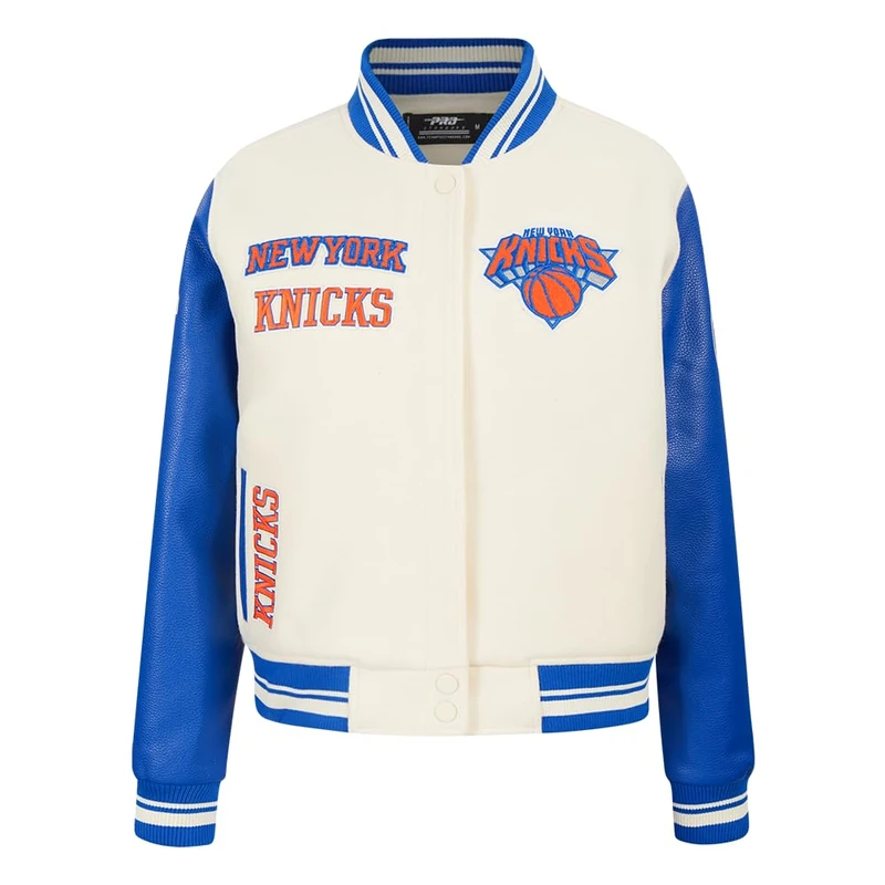 Pro Standard Womens NBA New York Knicks Retro Classics Varsity Jacket Eggshell/Royal Blue M