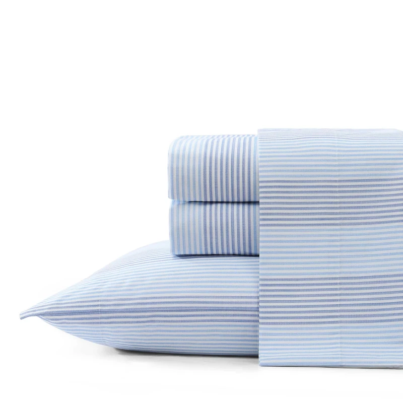 Tommy Bahama - Queen Sheets, Super Soft Cotton Percale Bedding Set with Matching Pillowcases, Crisp & Cool, Coastal Room Essentials (Weekend Stripe Blue, Queen)