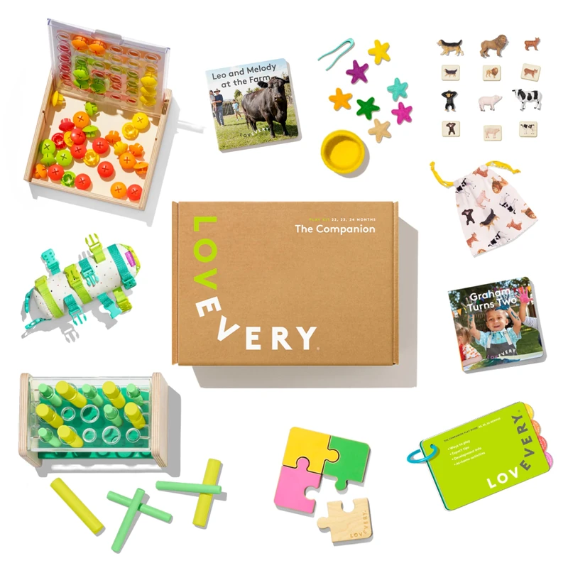 Lovevery, The Companion Play Kit + Bonus Book, Development Toys and Gift, Toys to experiment with different diameters, practice bilateral coordination and manage emotions, 22-23-24+ Months