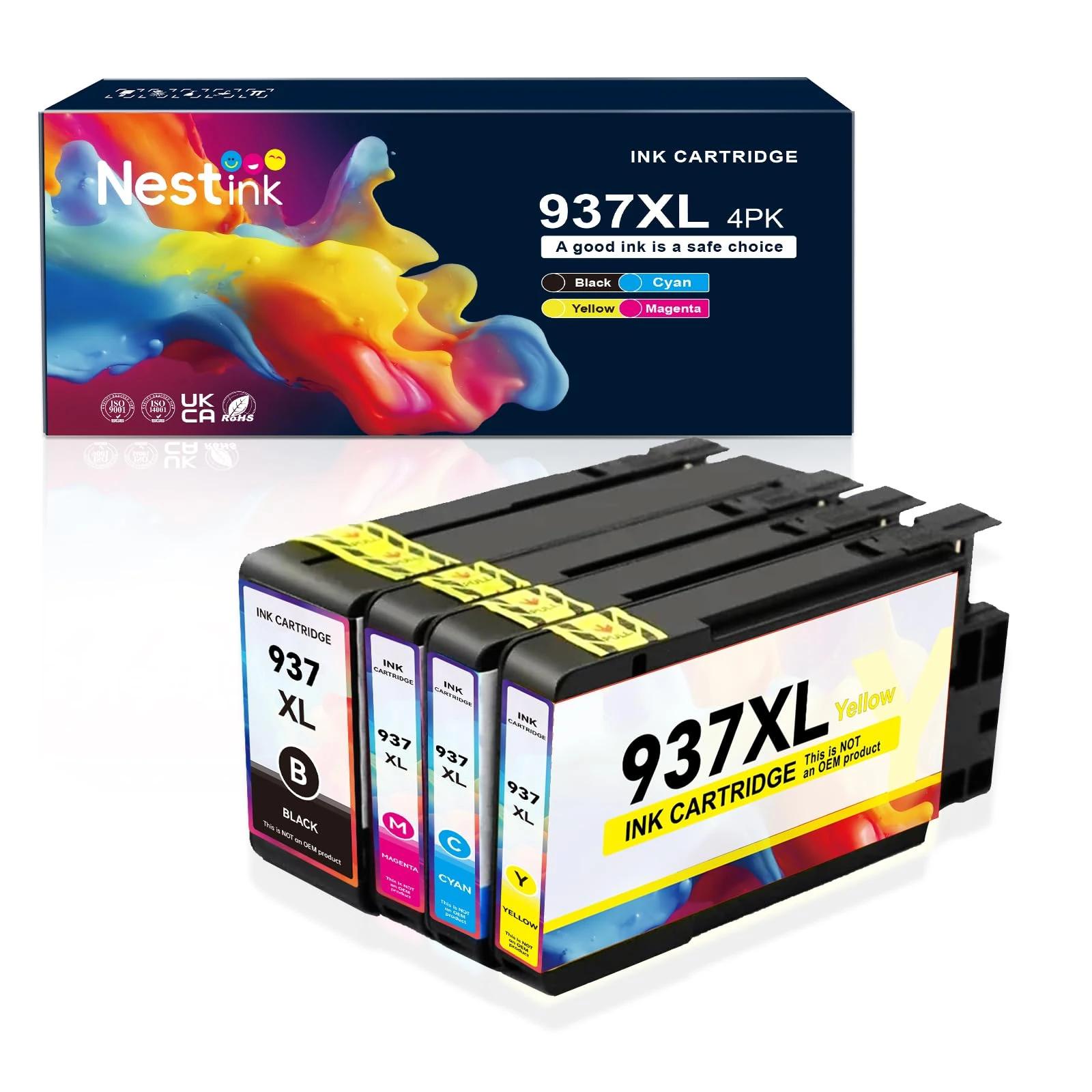 Nestink 937 XL 937XL Cartridges (1 Black 1 Cyan 1 Magenta 1 Yellow) Compatible HP 937xl Multipack,Compatible with HP Officejet pro 9110b 9120b 9130b 9720 9730 Cartridges