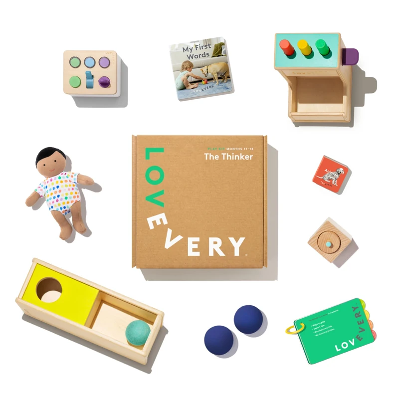 LOVEVERY, The Thinker Play Kit + Bonus Book, Baby Development Toys and Gift, Pretend Play with Baby Doll and Montessori Play 11-12+ Months