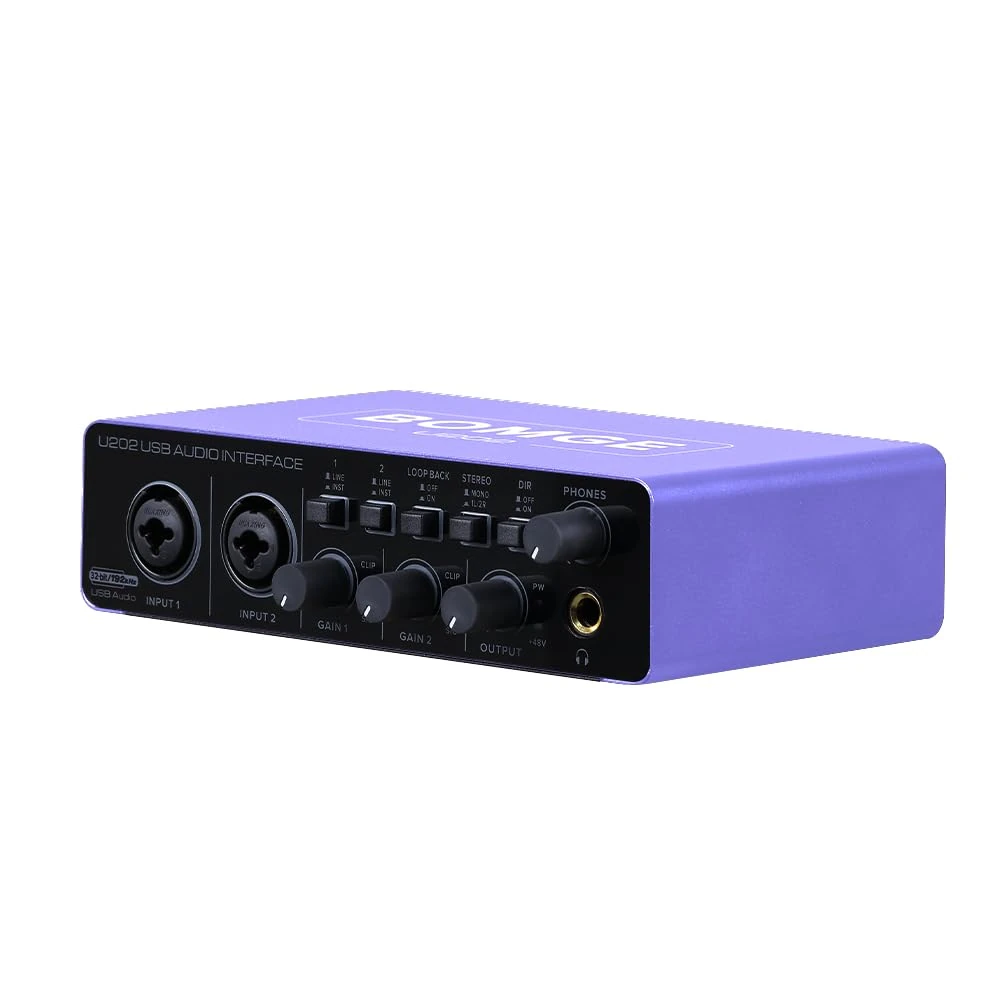 BOMGE USB Audio Interface SOLO with XLR/48V Phantom Power,32Bit/192kHz High-Fidelity, for Studio Audio Mixer Interface for Guitarist, Vocalist, Podcaster, Producer, Plug and Play (U202P)