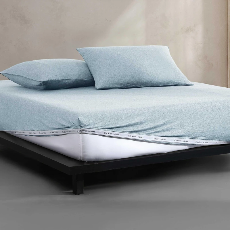 Calvin Klein - King Bed Sheets, Cotton Melange Jersey Bedding Set with Deep Pockets, Super Soft & Cozy Bedding Essentials (Modern Cotton Aqua, King)