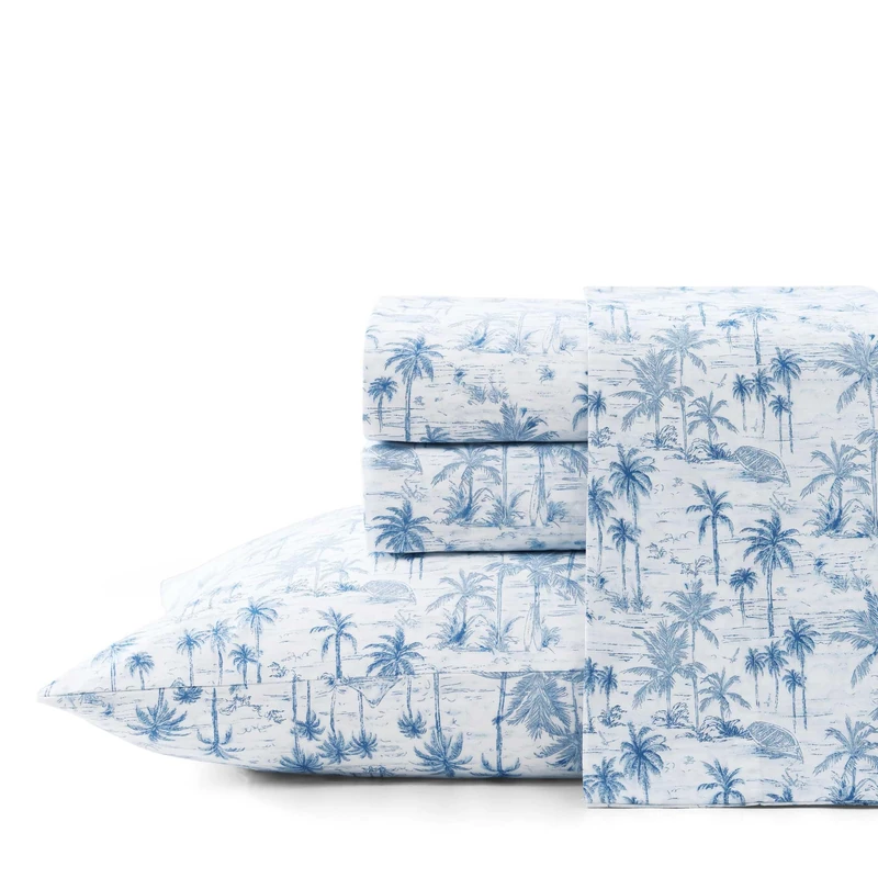 Tommy Bahama - King Sheets, Super Soft Cotton Percale Bedding Set with Matching Pillowcases, Crisp & Cool, Coastal Room Essentials (Surfside Blue, King)
