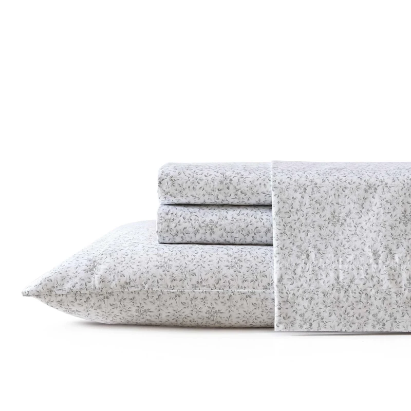 Laura Ashley - King Sheets, Soft Sateen Cotton Bedding Set, Sleek, Smooth, & Breathable Room Essentials (Tierney Grey, King)