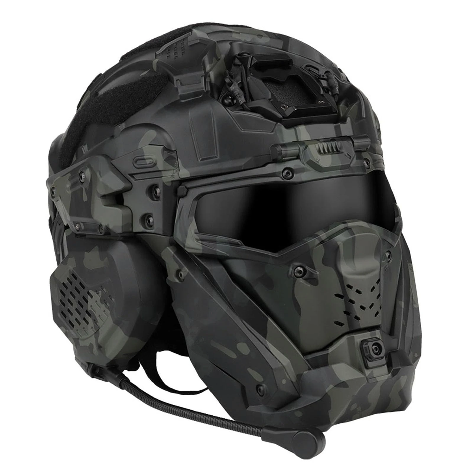 LDZDGD Tactical Airsoft Helmet with Flip-Up Mask, Clear Anti-Scratch Lens, Built-in Headset, Adjustable Fit for Outdoor CS Games, Paintball & Training(B CP)