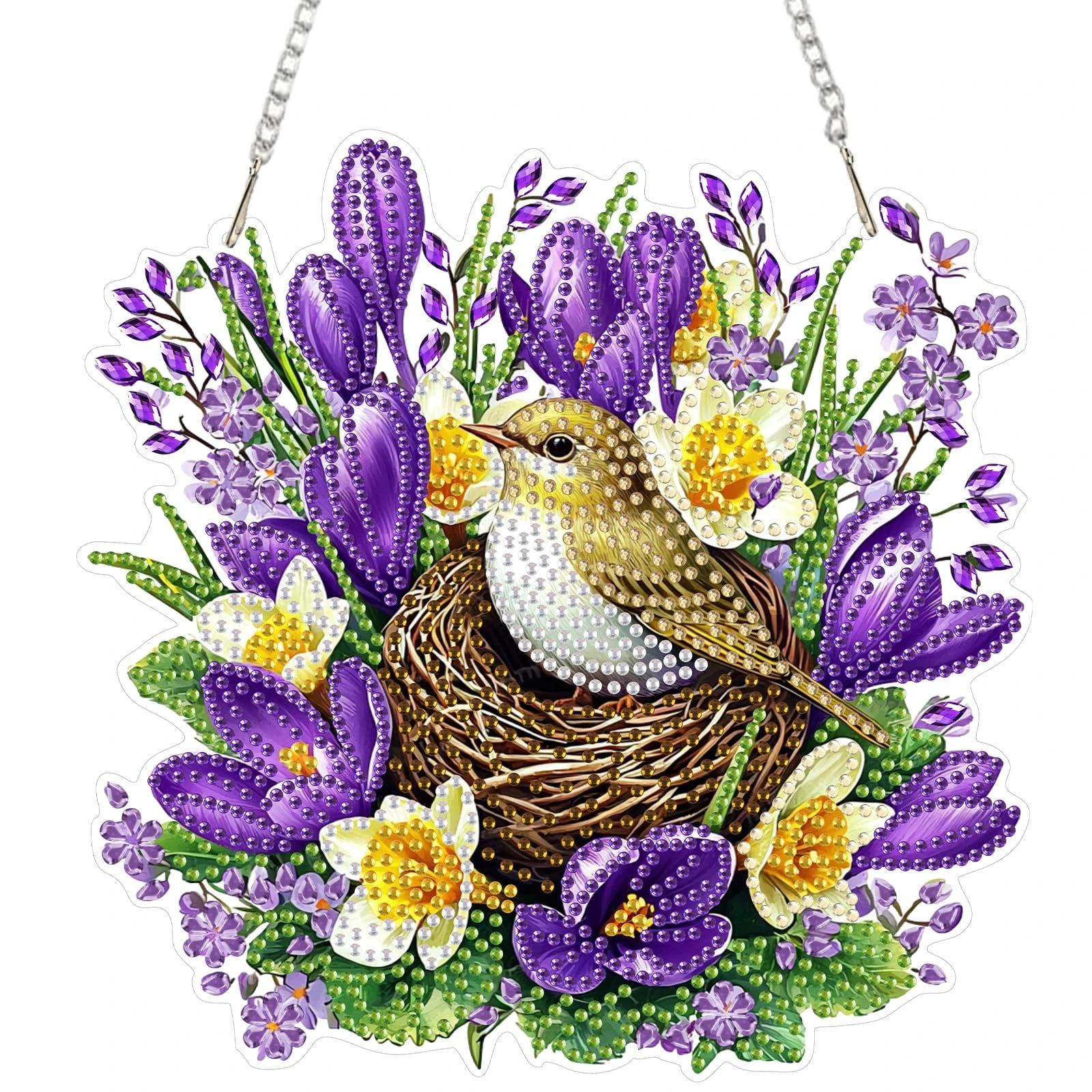 DOMROM Hanging Diamond Art Painting Kit, Special Shaped Crystal Craft Bird's Nest Diamond Painting Pendant Kit for Adults, DIY Flowers Hanging Acrylic Diamond Art Ornament Kit for Home Garden Decor