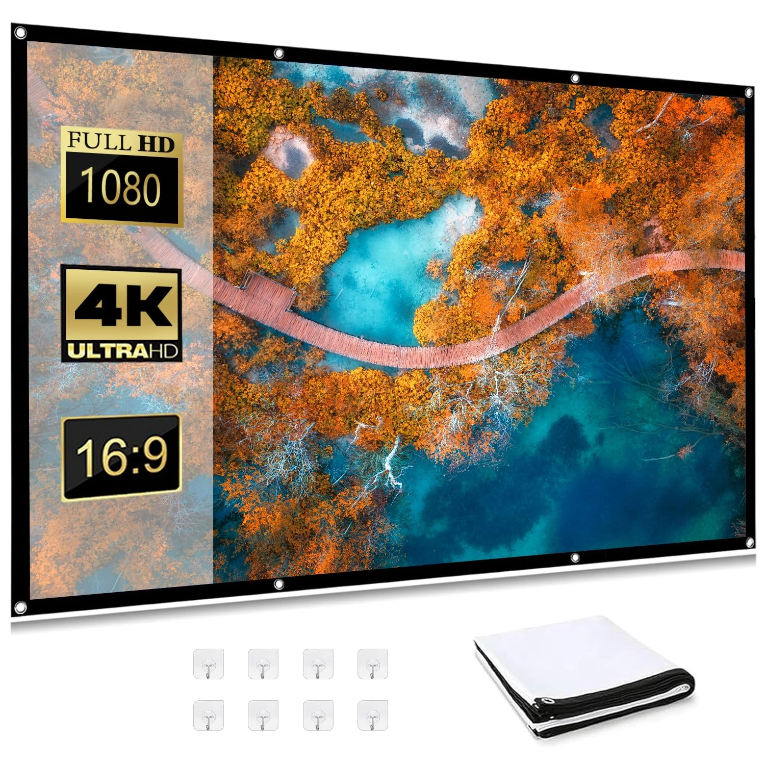 WRSION 100 inch Projector Screen 16:9 HD 4K Wrinkle-Free | Portable Foldable Design for Indoor Home Theater, School Presentations & Office Meetings