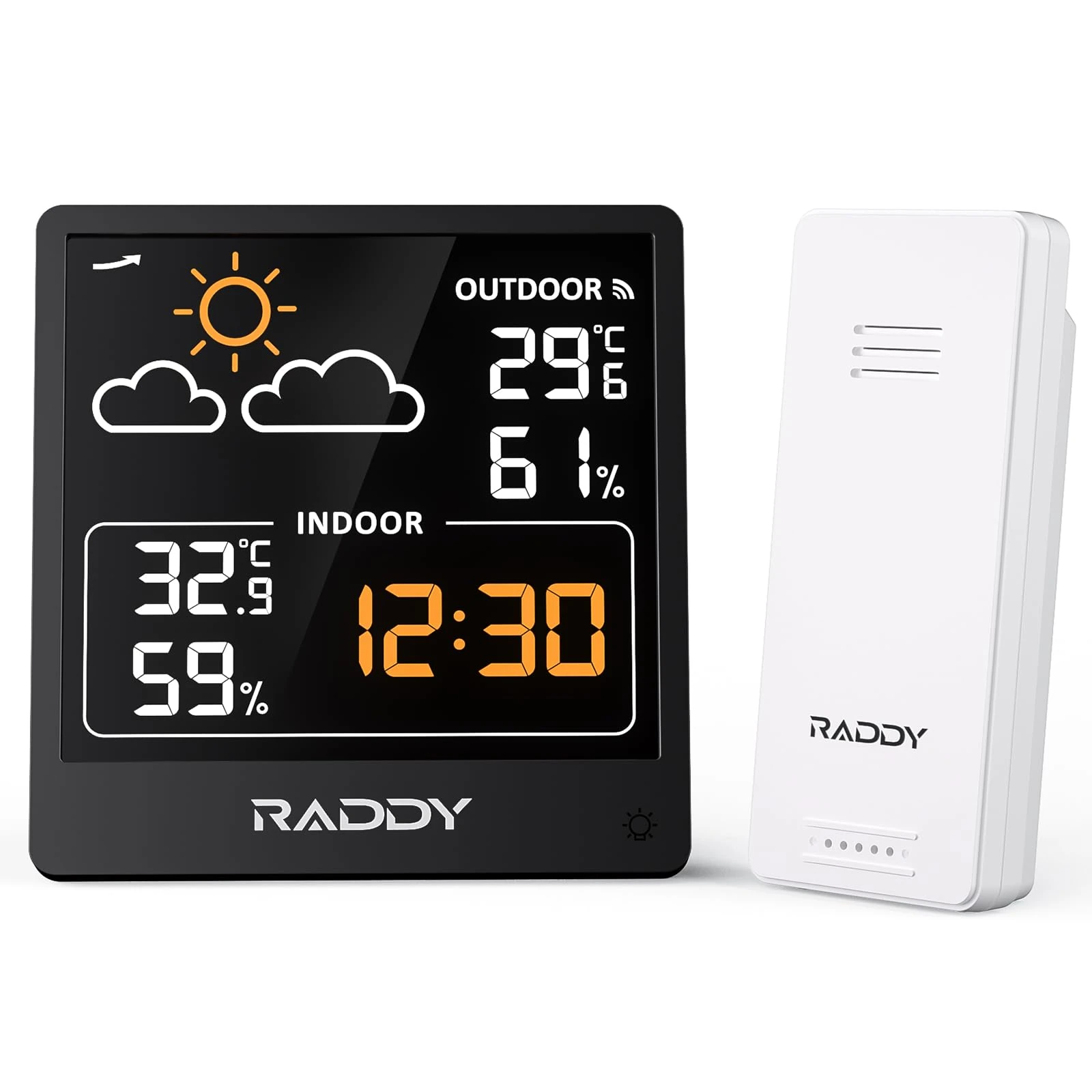 Raddy WF-50V Indoor Outdoor Thermometer Hygrometer, Wireless Weather Station Temperature & Humidity Monitor with 5.0’’ VA Display, USB-C Powered, Weather Forecast, Wireless Remote Sensor (Black)