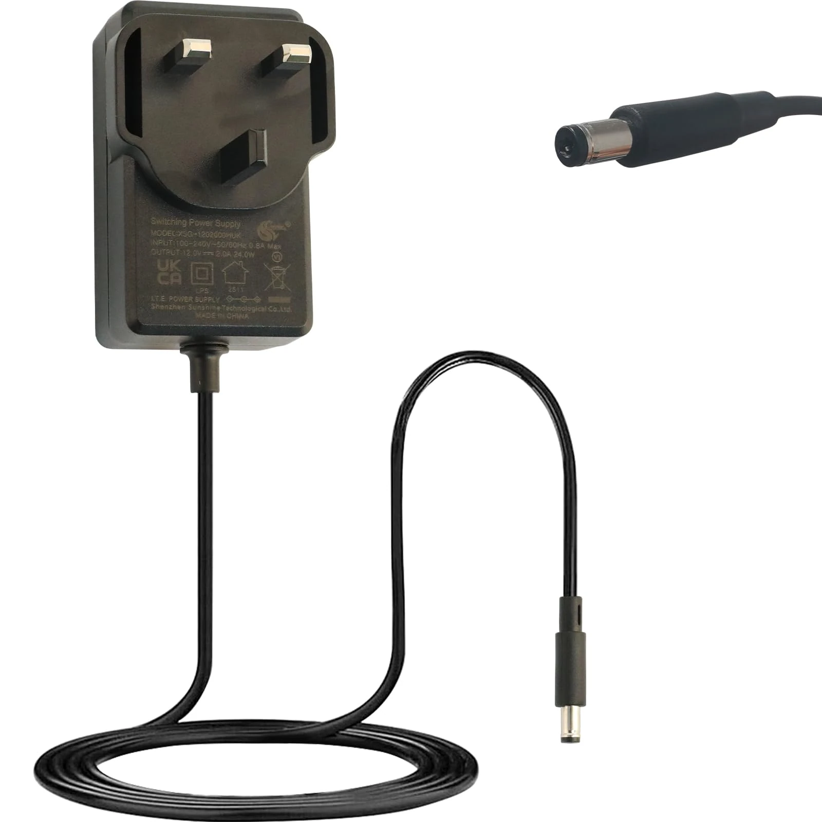 Wirafix 12V 2A Power Supply Adapter, UKCA Listed, AC/DC Adapter 100-240V 50/60Hz with 1.5 M Cable, 5.5mm x 2.1mm AC Adapter for LED Strips/Security Camera Monitor/Wireless Routers/WIFI IP/Audio, Black