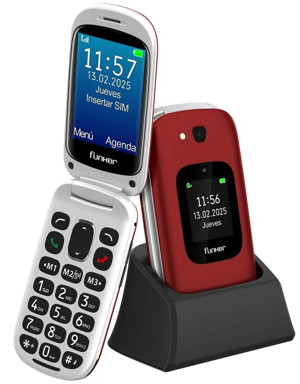 Funker E350 MAX Audio3 Plus 4G, Mobile Phone with Easy to Use Cover, Large Keys, Audio Pro Compatible with Headphones, Loud Volume Amplifier, Remote Setting, SOS Button (Red)