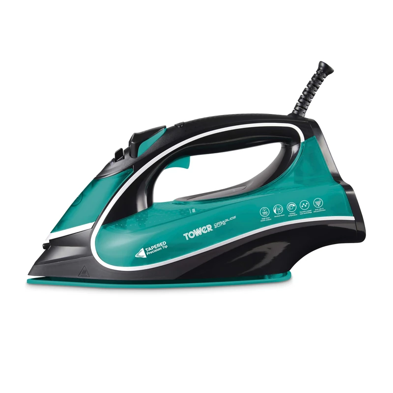 Tower T22026TL Ceraglide One Temperature Steam Iron with Ceramic Soleplate, Anti-Calc and Anti-Drip Function, 3100W, Black & Teal