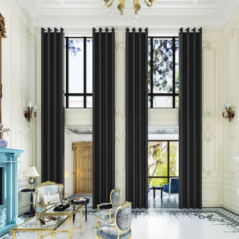 Extra Long Blackout Curtains - 2 Story High Living Room Drapes - Tall Curtains for High Ceiling or Long Window - 144 156 168 192 204 216 228 240 Inch 12ft-20ft Length(1 Panel,Black, 52″x216″)