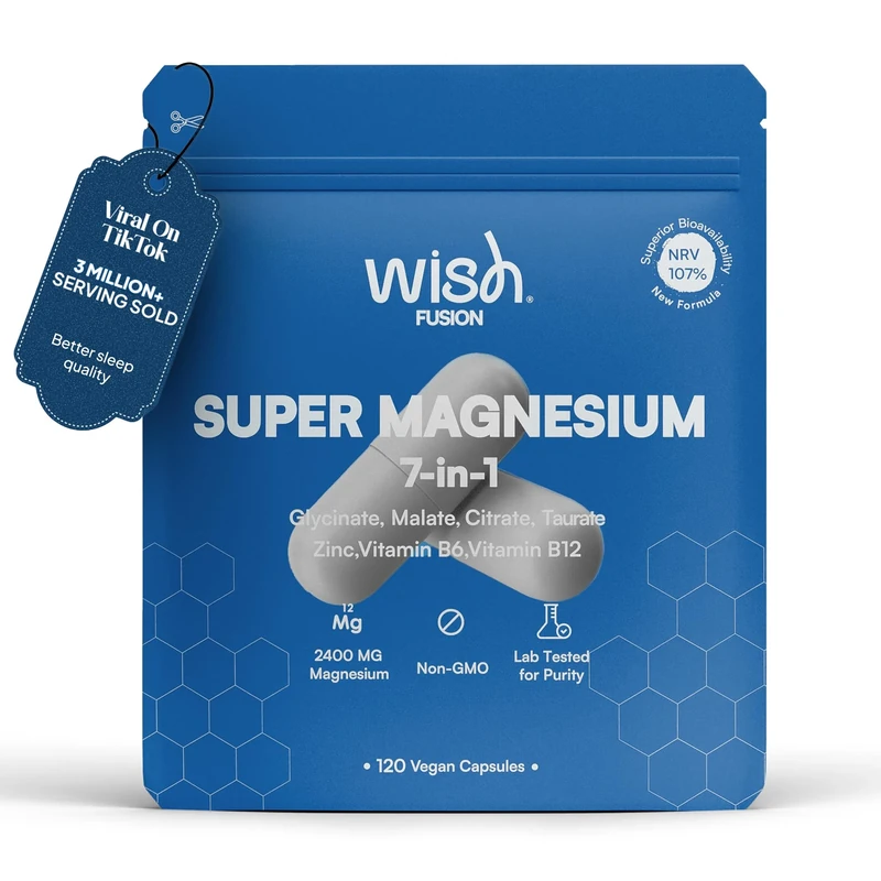 Magnesium Glycinate 7 in 1-2400mg Magnesium Supplements to Support Stress Relief, Sleep, Heart Health, Nerves, Muscles, and Metabolism* - with Magnesium Citrate, Malate, Taurate - 120 Capsules