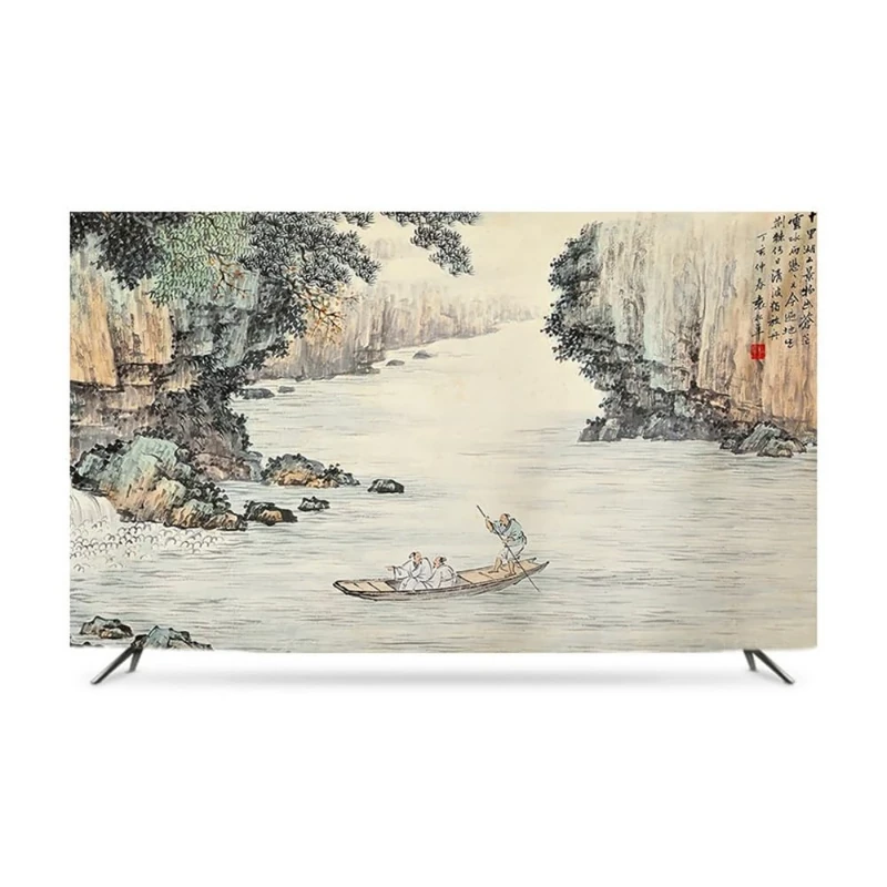 JANEMUA Chinese Style TV Dust Cover Soft Fabric Screen Protector, TV Dust Cover Cloth For Various Types TV, Sun/dust Protection TV Decorative Cover-C||78inches