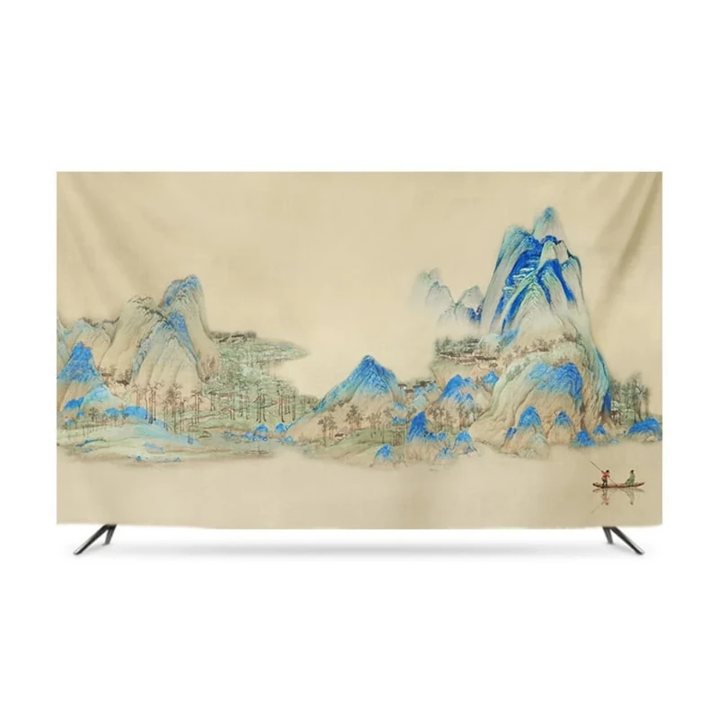 JANEMUA Chinese Style TV Dust Cover Soft Fabric Screen Protector, TV Dust Cover Cloth For Various Types TV, Sun/dust Protection TV Decorative Cover-B||80inches