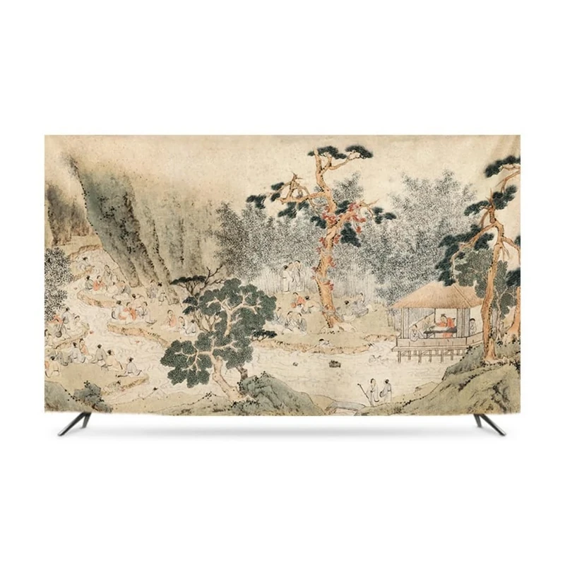 JANEMUA Chinese Style TV Dust Cover Soft Fabric Screen Protector, TV Dust Cover Cloth For Various Types TV, Sun/dust Protection TV Decorative Cover-A||80inches
