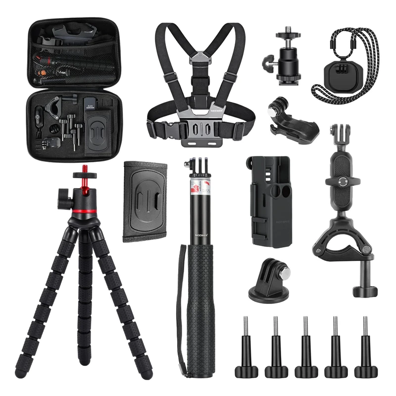 NEEWER BASICS 16 in 1 Accessories Kit Compatible with DJI OSMO Pocket 3, Mini Tripod Selfie Stick Chest Strap Magnetic Neck Mount Extension Adapter Mountaineering Cycling Dual Cam Vlog, GP-52