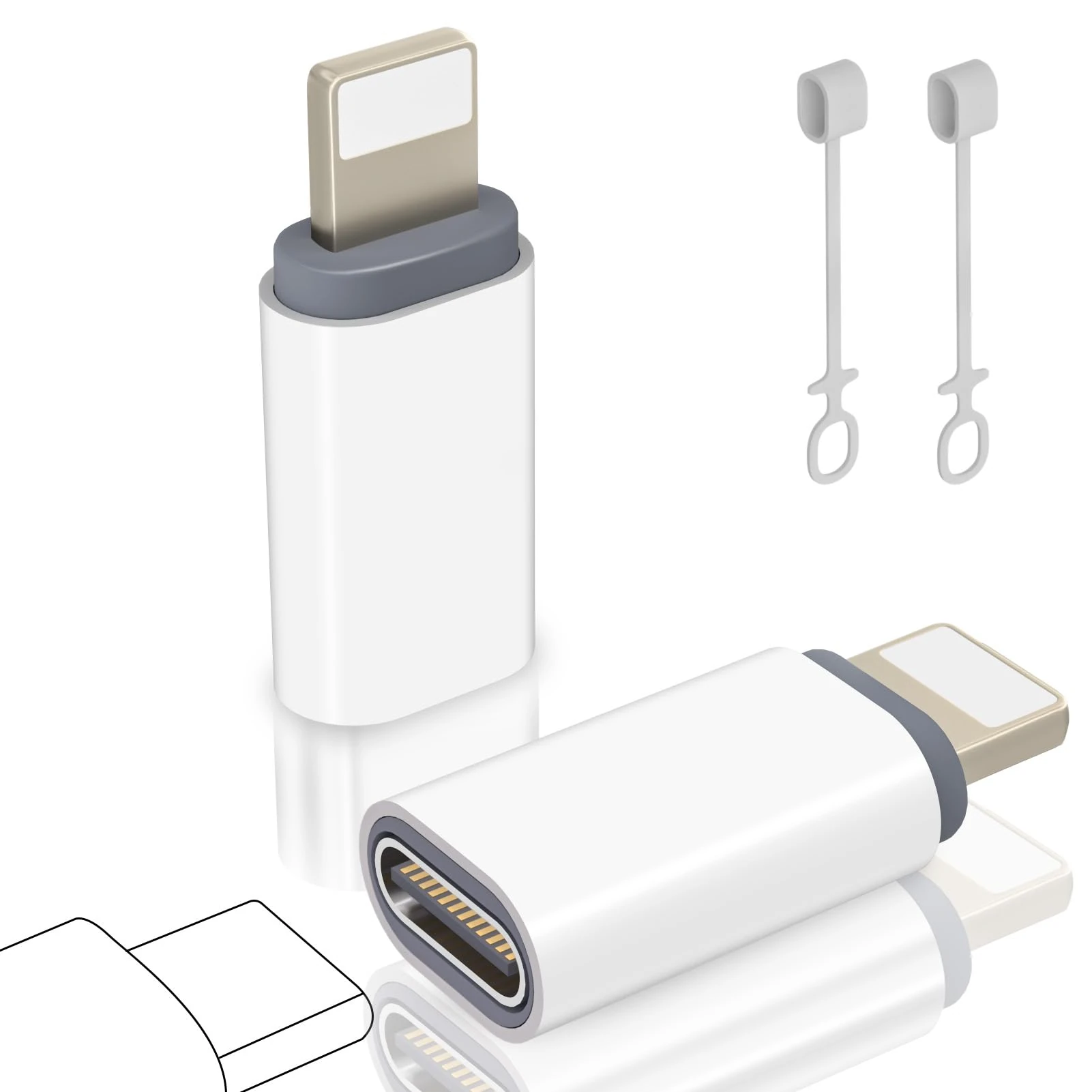 layajia USB C to Lightning Adapter, Type C to Lightning Adapter for iPhone 14/13/12/11/iPad/Airpods, Support Charging/Data Sync, Not for Headphone/Audio/OTG, Anti-Lost, 2 Pack