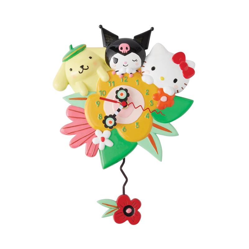 Enesco Allen Designs Sanrio Hello Kitty and Friends Pendulum Wall Clock, 8.07 Inch, Multicolor
