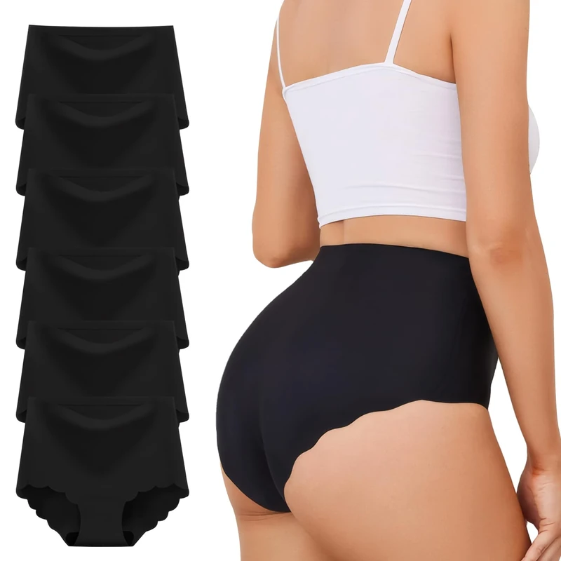 TDONE Seamless Knickers for Women, Breathable High Waisted Seamless Underwear Comfortable No Vpl Show Panties Soft Moisture Wicking Wavy Edges Knickers Full Coverage Briefs Multipack(6 Pack)