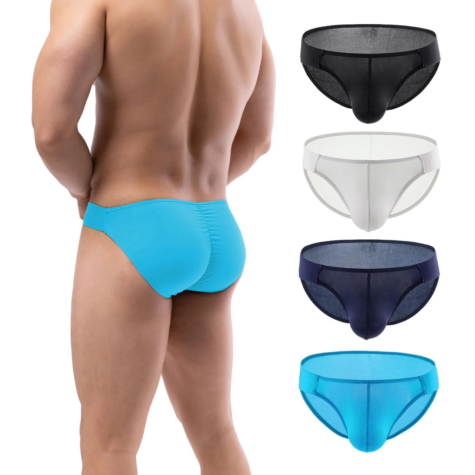 Summer Code Mens Bikini Briefs Soft Breathable Bulge Pouch Underwear Micro Mesh Panties Scrunch Butt Underpants, 4 Pack Assorted A, XX-Large